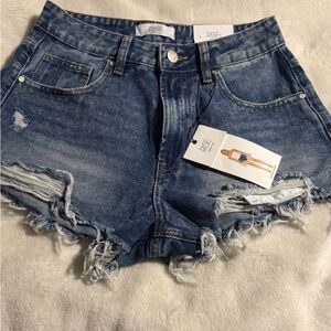 Denim Distressed High-Rise Women's Shorts - Blue